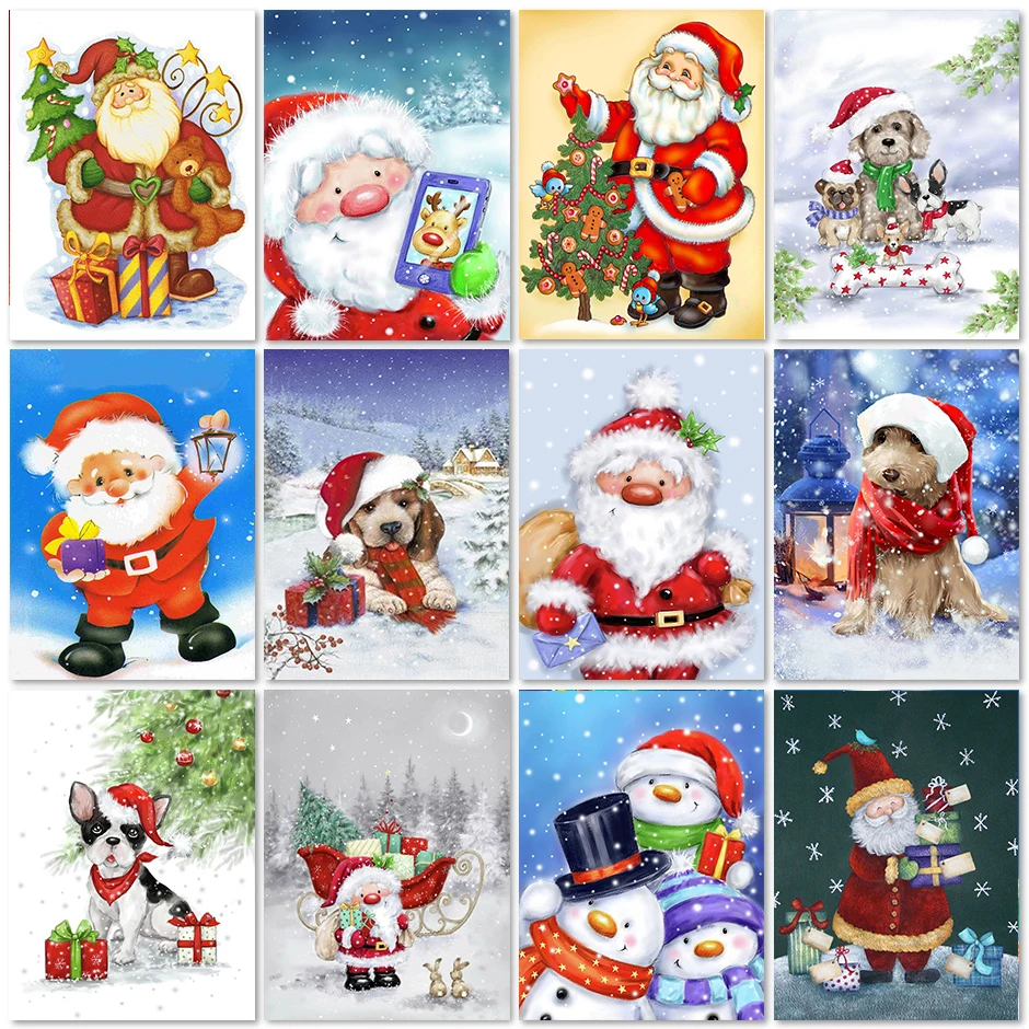 

5D Diamond Painting Cartoon Santa Claus Diy Diamond Embroidery Christmas Dog Mosaic Snowman Cross Stitch Kit Christmas Art Gift