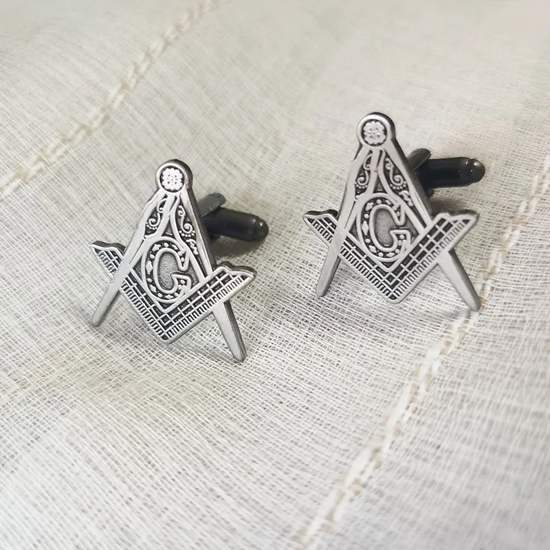 Elegant Masonic Black and White Checkered Rug Floor Cufflinks
