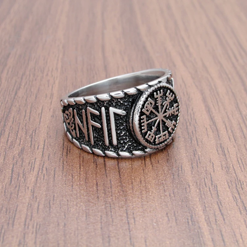 Punk Silver Color 316L Stainless Steel Viking Norse Mythology Odin Ring Men's Amulet For Him Creativity Gift 5