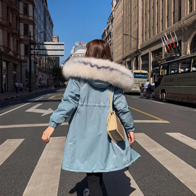 Blue Толстая парка пальто Женская Длинная зимняя куртка женская капюшон с мехом плюс размер женская верхняя одежда корейская Осенняя стеганая одежда - Цвет: Blue