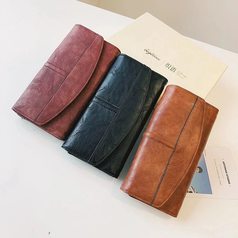 Weysfor Vintage Trifold Wallet Women New PU Leather Long Wallets Female Clutch Purse Hasp Female Phone Bag Girl Card Bags Ladies