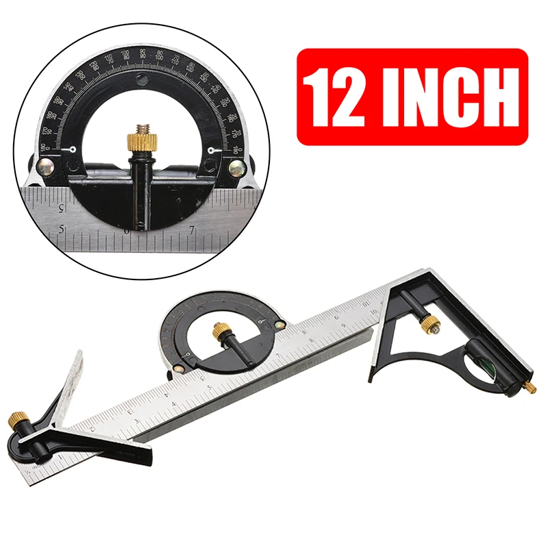 

1pc Combination Tri- Square Ruler 12 inch Stainless Steel Machinist Measuring Angle Ruler For Measurement Tool