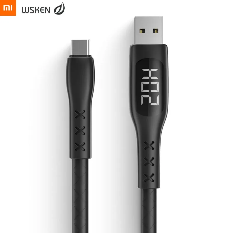 Xiaomi WSKEN USB 2,0 к зарядному кабелю type-C светодиодный цифровой кабель для передачи данных напряжения 1,2 м с защитой от обмотки Xiaomi для huawei - Цвет: black