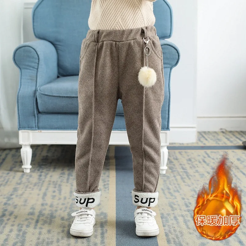 

Girl'S Pants 2019 Autumn And Winter New Style Children Woolen Harem Pants Big Boy Brushed And Thick Casual Trousers