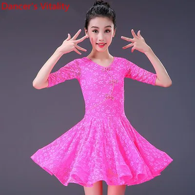 Only Dress as photo Детская одежда для латинского танца для девочек, 3 цвета, Приталенное кружевное платье, Cha Salsa Foxtrot, танцевальный костюм для выступлений, тренировочный костюм - Цвет: Only Dress as photo