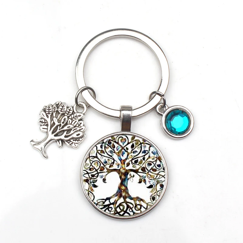 

New 9-color Crystal Stone Tree of Life Statement Keychain Art Photo Glass Pendant Keychain DIY Gift Jewelry Charm Bag Souvenir