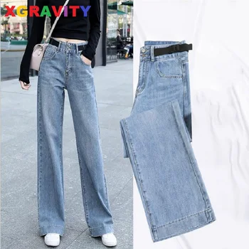 

Vintage Wide Leg Woman Jeans for Women Mom High Waisted Jeans Blue Casual Long Trousers Korean Streetwear Denim Pants Summer 021