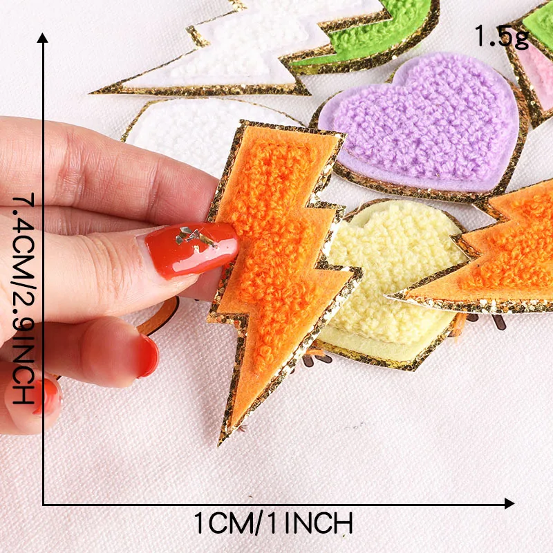 1Pc Sequin Chenille Embroidery Patches Rainbow/Lightning/Heart Patches Appliques Iron On Patches For Children Woman Clothes