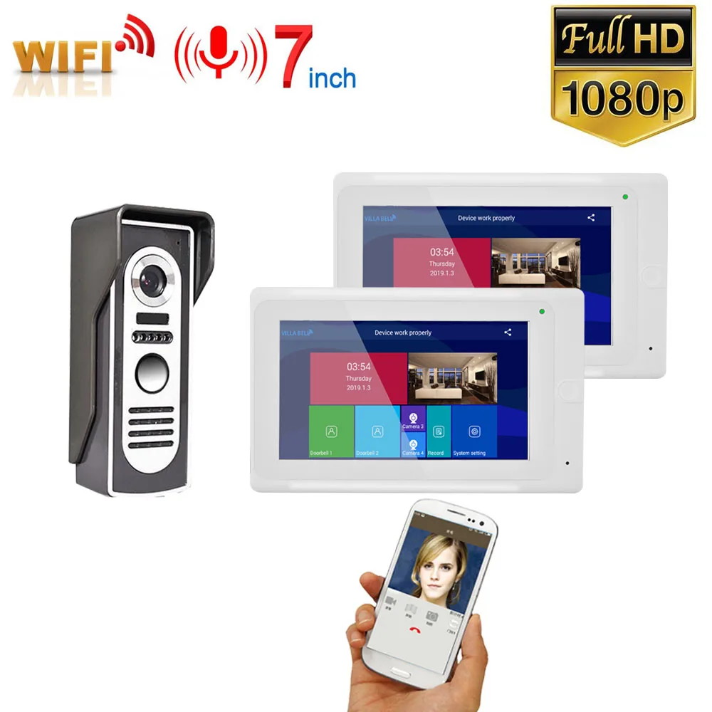 7 inch Monitors Wireless WIFI Video Door Phone Doorbell Intercom Entry System with Wired HD 1080P Wired Camera Night Vision,Sup