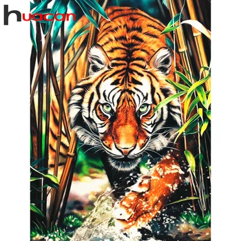 

Huacan 5d DIY Diamond Painting Tiger Full Square/round Diamond Embroidery Mosaic Animal Handmade Gift