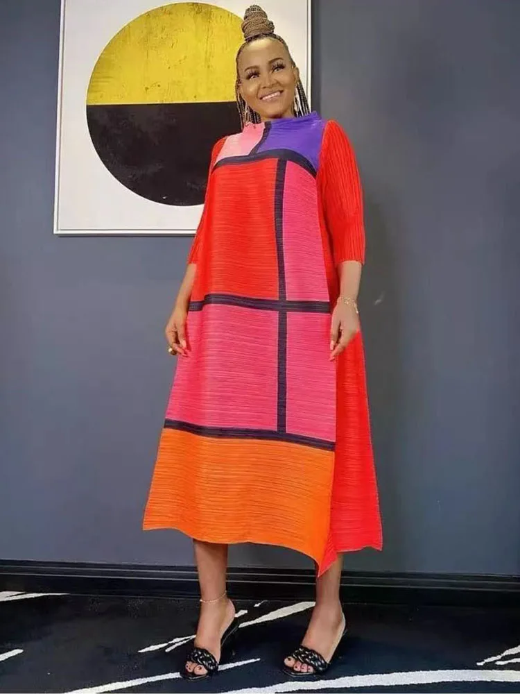 

2023 New Pleated Summer Printed Long Sleeve Ladies Casual Fashion Temperament Coat Dress Spot Can Be Shipped Quickly