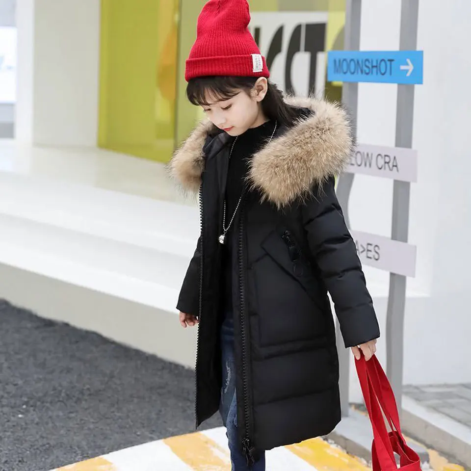 big fur coat New Sale Fur Collar Coats Winter Clothes Kids Teenage Girl Down Cotton Parkas Outerwear Warm Hooded Baby Girl Outerwear 3 Colors Outerwear & Coats for baby