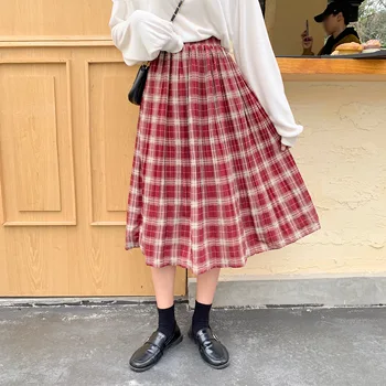 

HOT 2020 Sweet Women skirts Chiffon Long High Waist Plaid skirt Fashion Pleated Skirt High quality All-match Best-seller