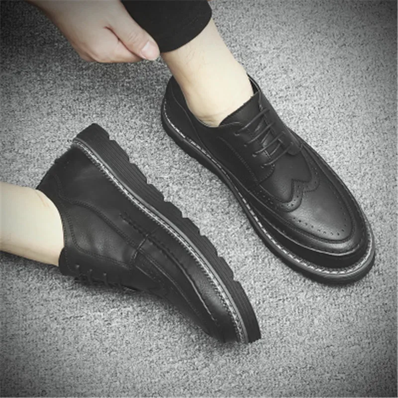 Men's shoes winter plus velvet with the same British casual shoes - Цвет: Blacky