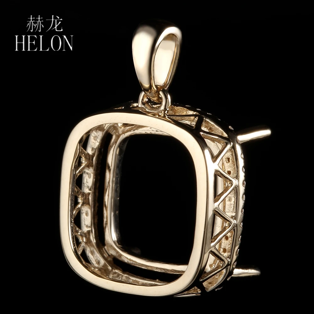 HELON, твердая, 14 к, желтое золото, настоящие натуральные бриллианты, полукрепление, Подвеска для женщин, хорошее ювелирное изделие, подушка, огранка, 12x12 мм, подвеска, подарок