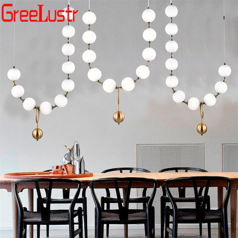 Постмодерн молочный стеклянный шар Светодиодная люстра G4 Led ожерелье американская креативная Подвесная лампа дизайн Подвесная лампа для комнаты