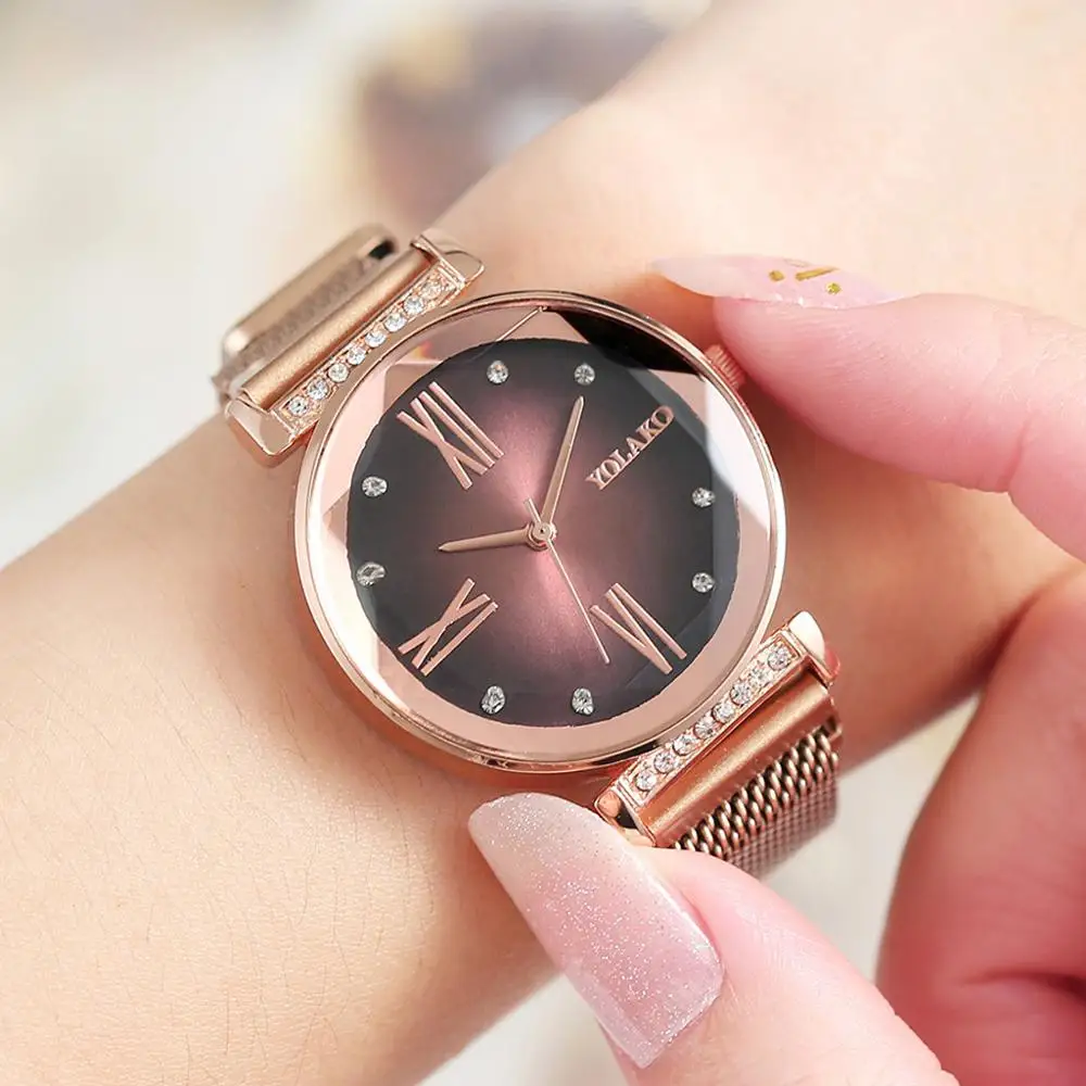 

Luxury Rose Gold Women Watches Simple Ladies Starry Sky Magnetic Watch Female Fashion Crystal Waterproof Wristwatches Gift Clock