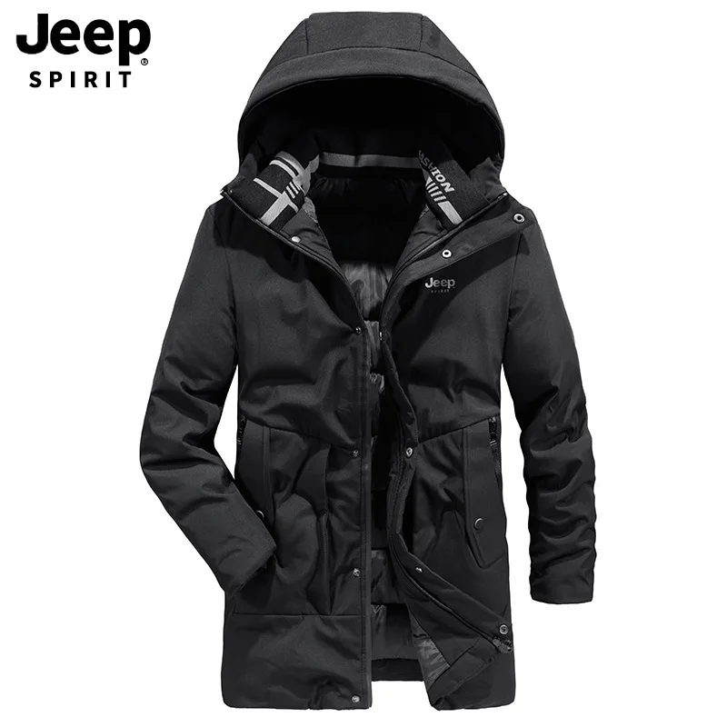 JEEP SPIRIT зимняя куртка на утином пуху Мужская мода средней длины Толстая теплая ветровка зимнее пальто для мужчин размера плюс L-4XL Veste Homme - Цвет: Black White