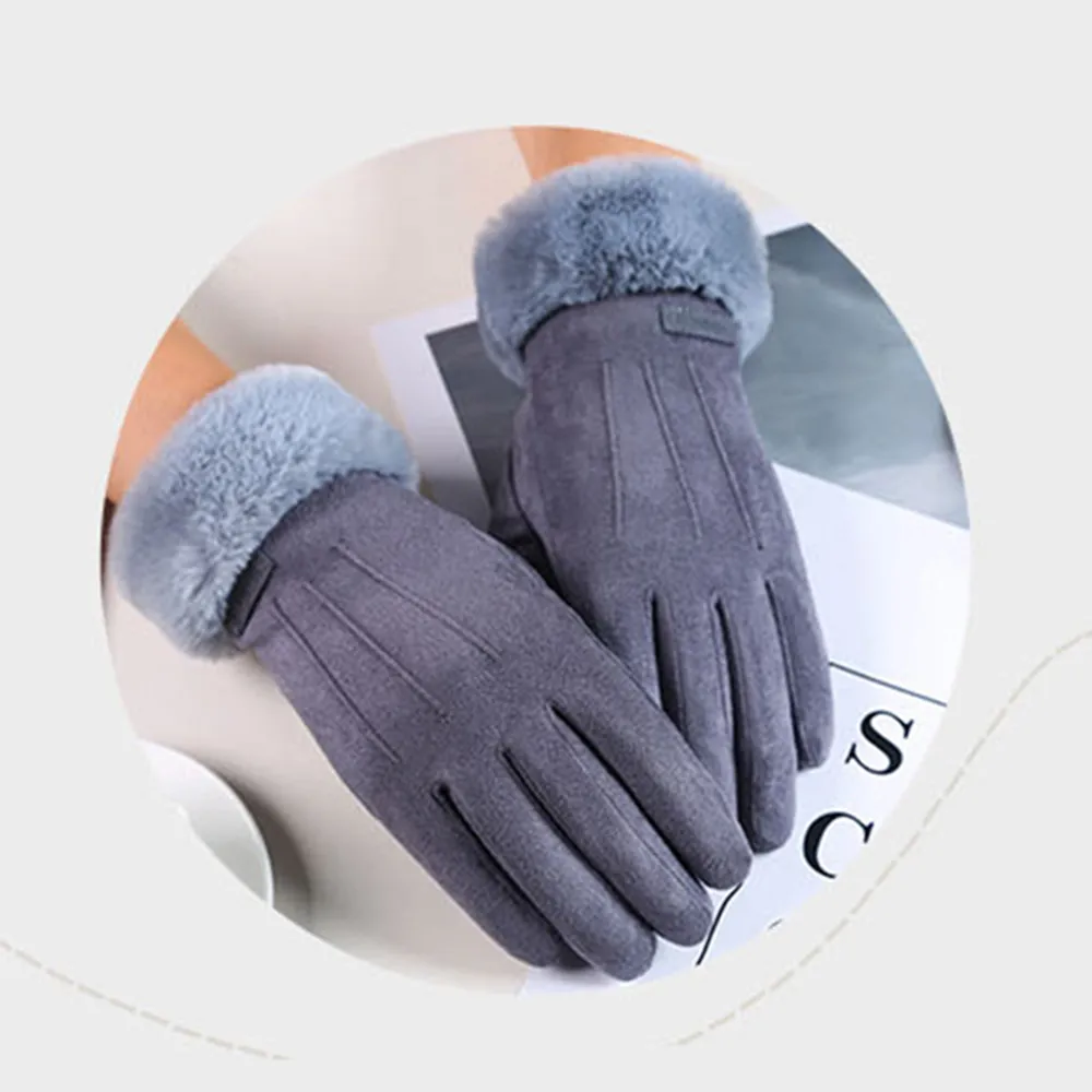 Windproof Women's Gloves Autumn Winter Thickening Warm Plush Mittens For Women Solid Color Gants Femme Зимние Перчатки#H20