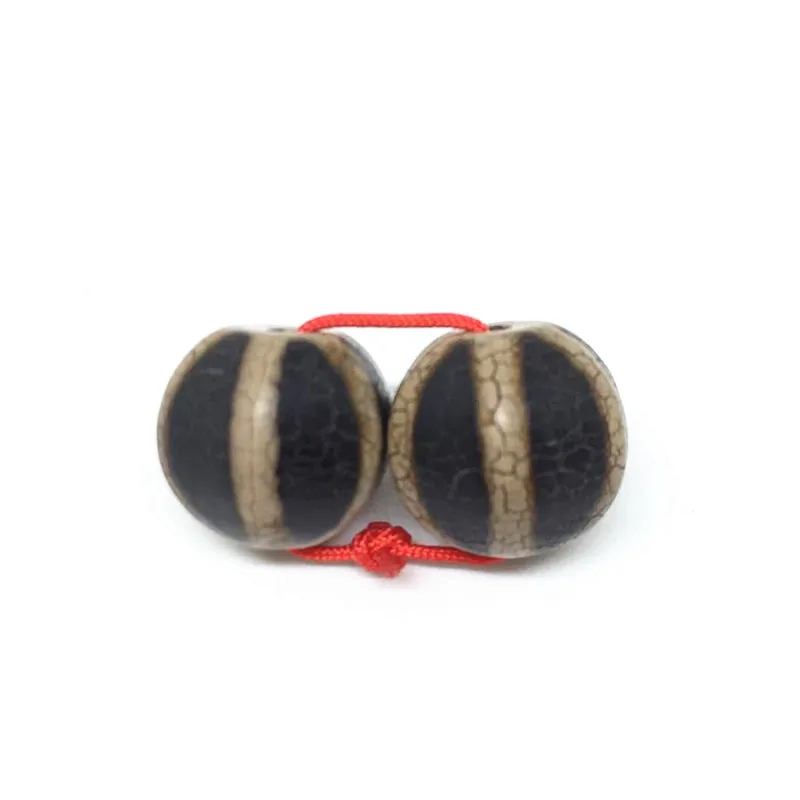 A Pair of Black and Old Round Beads 10mm Natural agate Amulet Dzi Beads Loosing Beads Fine Beads Collection