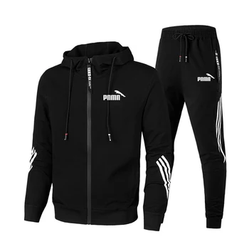 

Spring Autumn 2020 Men Sweat Suit Set Striped Tracksuit Men Outfit loog Sleeve Tops with Hood Outdoor Sport Wear Men 2 Piece Set