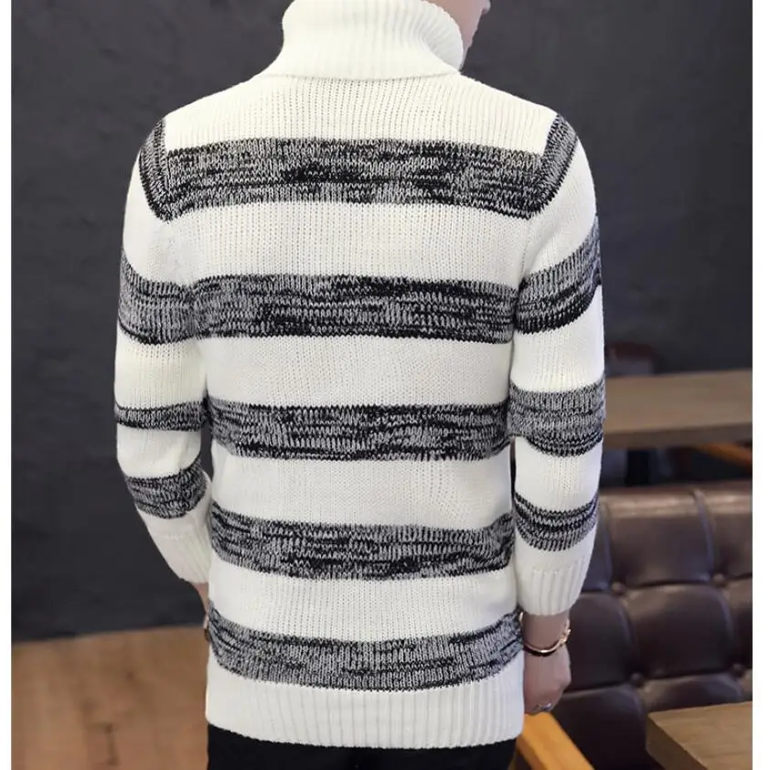 LEFT rom пуловер с высоким воротником мужская одежда осень зима новое поступление кашемировый шерстяной свитер мужские повседневные полосатые вязаные рубашки