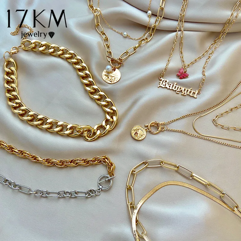 Necklace Lock Choker Asymmetric-Lock Party Jewelry 17KM Chunky Gold Silver-Color Thick