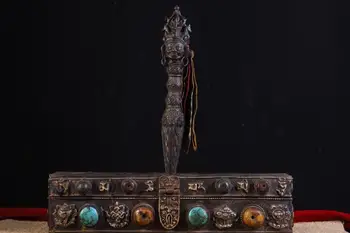 Buy Wedding Decoration Tibetan Red Copper Hand-beating, Old Engraved Chisel, Hand-carved Bodhi Root Faqi Phurba Vajra