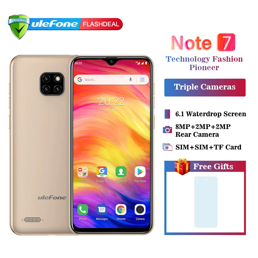 Смартфон Ulefone Note 7, 3500 мА/ч, Android 9,0, 19:9, четырехъядерный, 6,1 дюймов, экран капли воды, 16 ГБ rom, мобильный телефон WCDMA, мобильный телефон