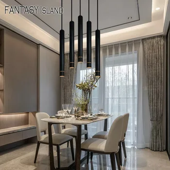 

Modern led Pendant Lamp Long Tube light Kitchen Island Dining Room Shop Bar Decoration Cylinder Pipe Pendant Light Kitchen Lamp