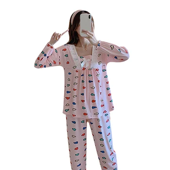 

Pajamas Set For Women Autumn New Long-Sleeved Pijamas Sets Milk Silk Lace Student Cute Loose Plus Size Home Service Set