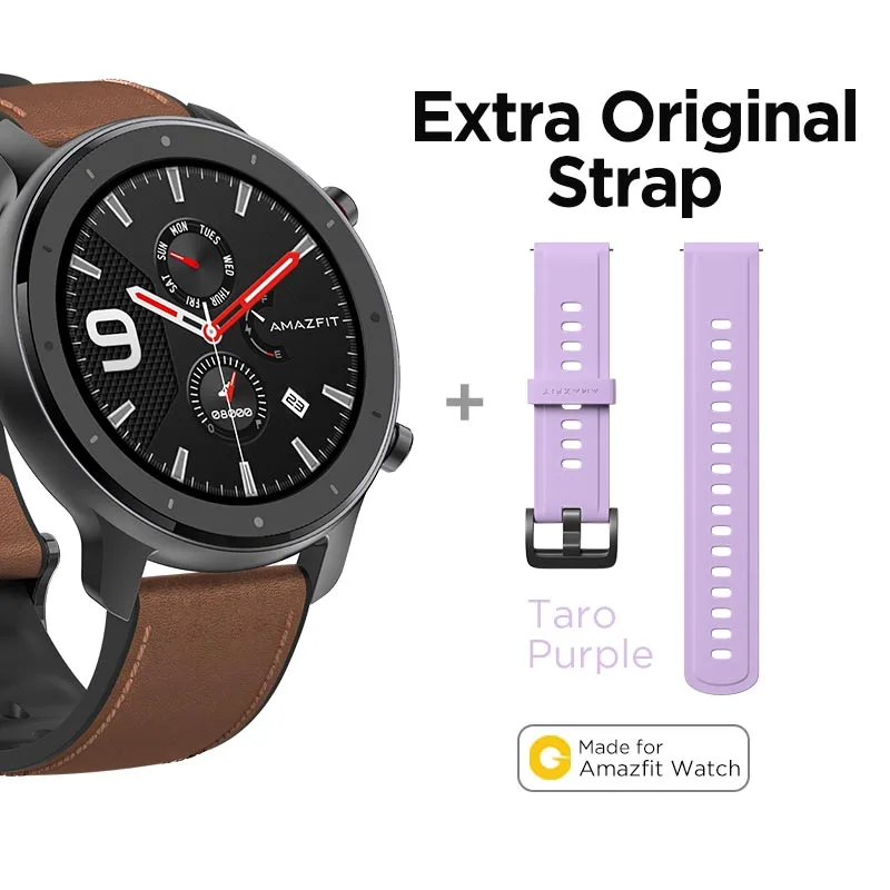 A-Extra Purple Strap Глобальная версия, Новые смарт-часы Amazfit GTR, 47 мм, 5ATM, умные часы, 24 дня, батарея, управление музыкой, для Xiaomi, Android, IOS, телефона - Цвет: A-Extra Purple Strap