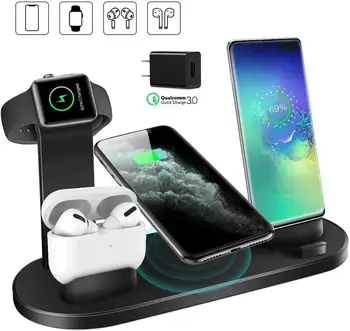 

Wireless Charger, QI-EU 4 in 1 Qi-Certified Fast Charging Station for Watch AirPods Pro