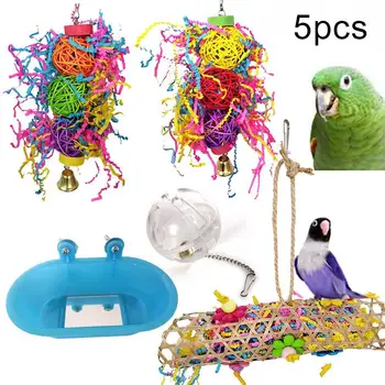 

Parrots Toys And Bird Accessories For Pet Toy Swing Stand Budgie Parakeet Cage African Grey vogel speelgoed parkiet 5Pcs