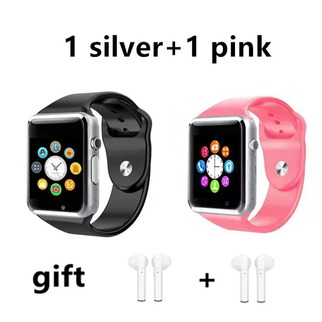 Drop Shipping 2 PCS A1 WristWatch Bluetooth Smart Watch Pedometer With SIM Camera Smartwatch for Android PK DZ09 watches - Цвет: 1 white and 1 pink