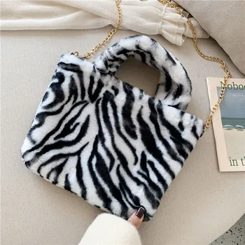 

Winter new fashion leopard female bag shoulder bag For Women chain large plush winter handbag Messenger bag soft warm fur bag