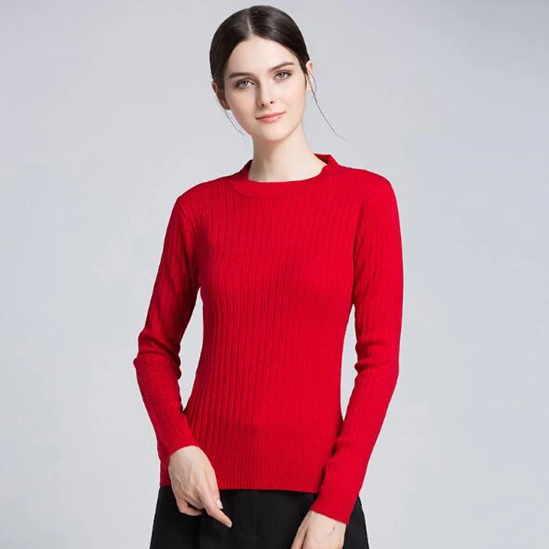 

Women Sweaters Tops 2019 Autumn Winter Thin Knit Sweater Pullover Body Basic Top Red/Black/Yellow/Watermelon Red Good Quality