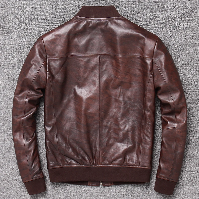 DAJANE Brief Paragraph Sheep Skin Lear Lear Man Led Period And Blue Baseball Jacket Fashion Locomotive Leisure ChanPi