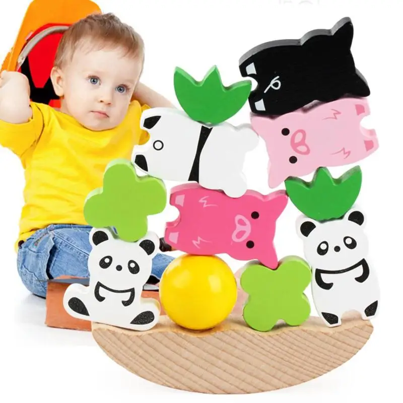 

Montessori Wooden Children Moon Jenga Balance Game Baby Building Blocks Parent-child Colorful Animal Educational Toys For Kids