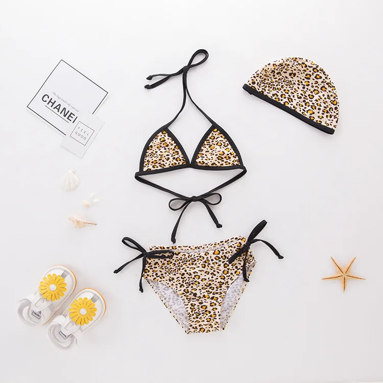 

Short in Size Processing Girls' Two-piece Swimsuit Yellow Leopord Pattern Butterfly Bowknot KID'S Swimwear Hot Springs Clothing