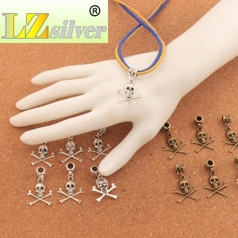 Pirate Skull Halloween Charm Beads 100PCS zinc alloy Bronze Dangle Fit European Bracelets Jewelry DIY B981 34.5x19.6mm