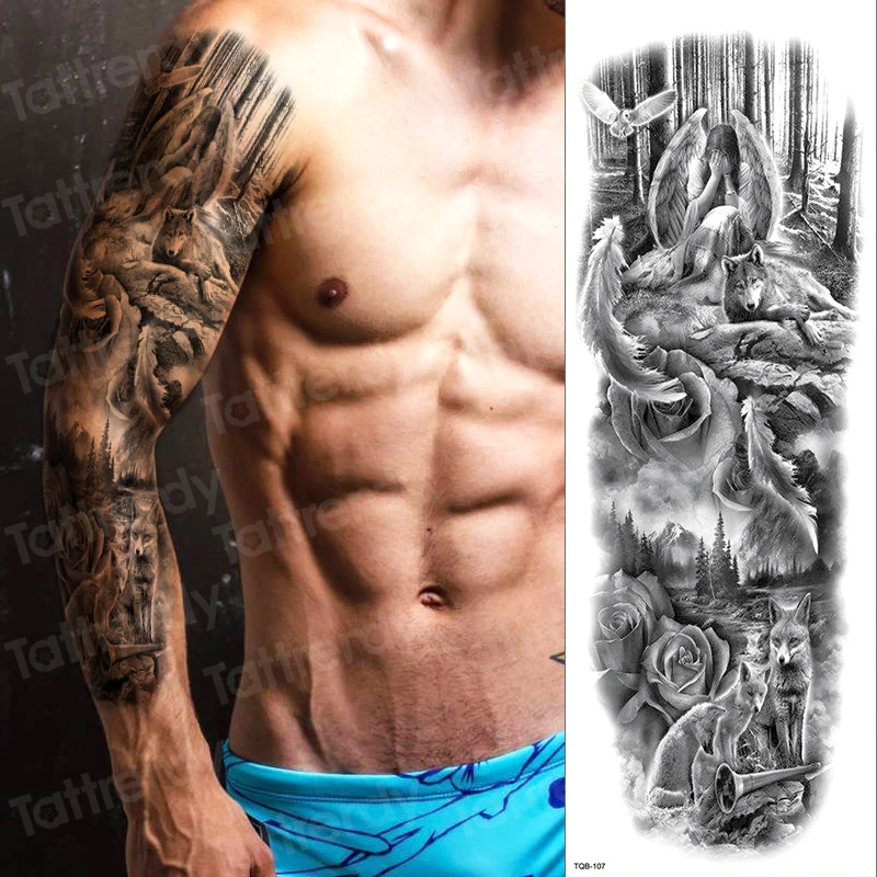 Сексуальная временная татуировка большая черная Водонепроницаемая Татуировка Роза сова Девушка наклейка татуировки и боди-арт Лев татуировки дизайн для женщин мужчин
