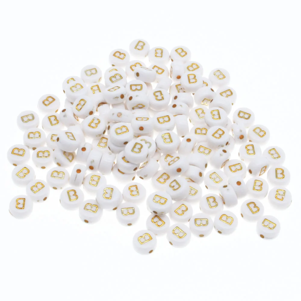 200pcs Mixed Digital Letter Acrylic Beads White Gold Color Round Flat Number  Bead for Jewelry Making Diy Charm Bracelet Necklace