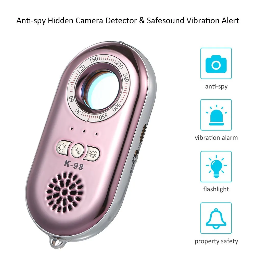 Portable Anti-spy Hidden Camera Detector Wireless RF Infrared 3-in-1 Safesound Vibration Alert with Mini LEDs Flashlight