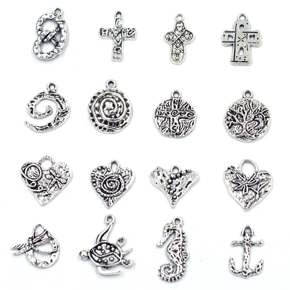 2020 New Antique Silver Tone Zinc Alloy Pendant Hippocampus Cross Sea Turtle Tree Heart Vortex Jewelry DIY Making Finding | Украшения и