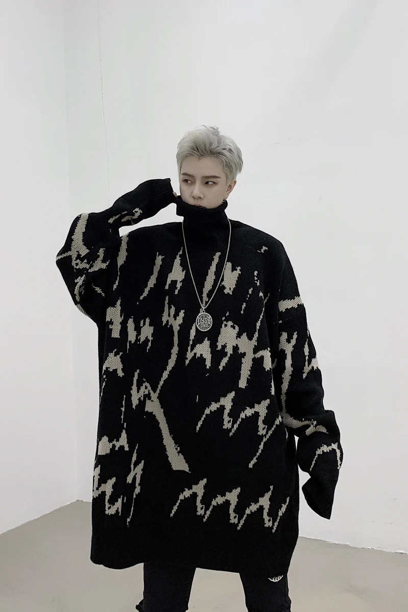 Мужская Свободная трикотажная водолазка осенне зимняя уличная одежда в стиле