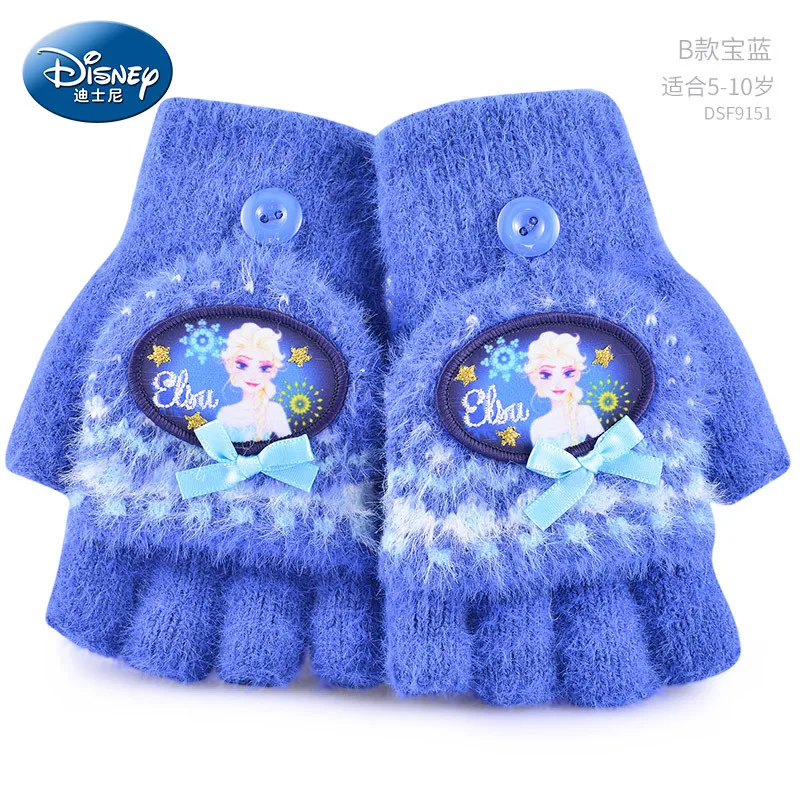 Elsa B sapphire Дисней Дети Замороженные 2 Принцесса Эльза уличные теплые детские перчатки мультфильм Замороженные половина пальцев Варежки для девочек зимние От 5 до 10 лет - Цвет: Elsa B sapphire