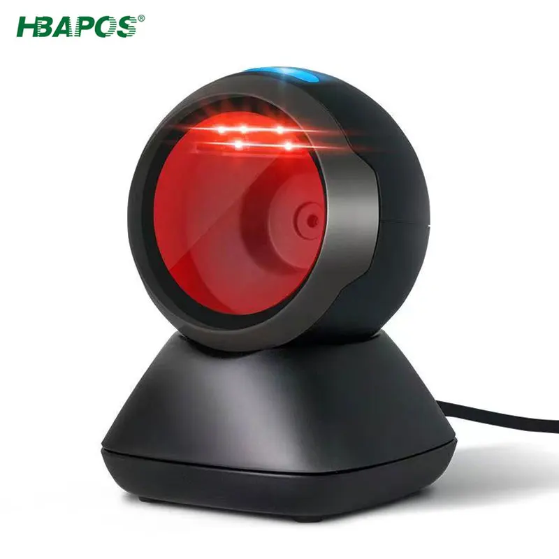 

HBAPOS Barcode Scanner Desktop 1D 2D CMOS Omnidirectional Hands-Free Wired USB Automatic Sensing Scanning QR Barcode Reader