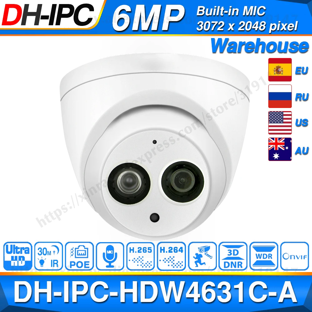 Dahua IPC-HDW4631C-A 6MP HD POE red Mini domo IP cámara de Metal micrófono incorporado CÁMARA DE CCTV 30M de la visión nocturna IR Dahua IK10