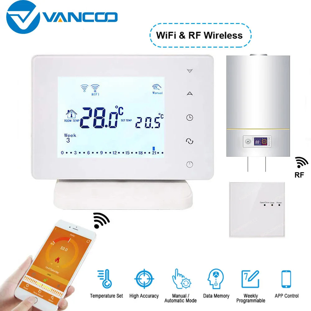 Vancoo Wifi & RF Wifi Thermostat Gas Boiler Digital Thermostat Calefaccion Temperature Controller Wireless Hot Water Controller